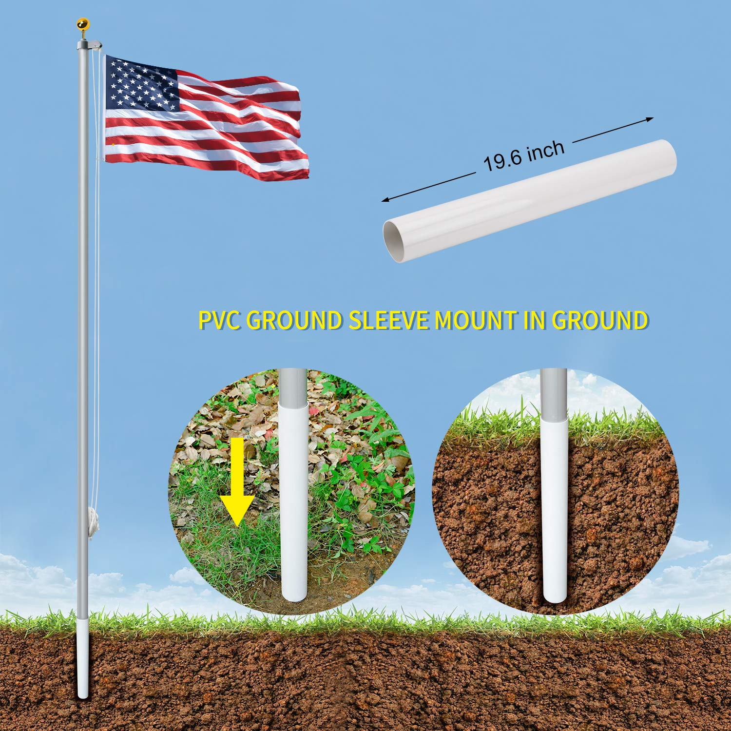 WeValor flagpole next to house showing 16ft scale and proper height perspective
