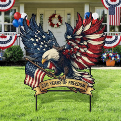 Weysat front view of eagle yard sign showing bold patriotic design and visibility