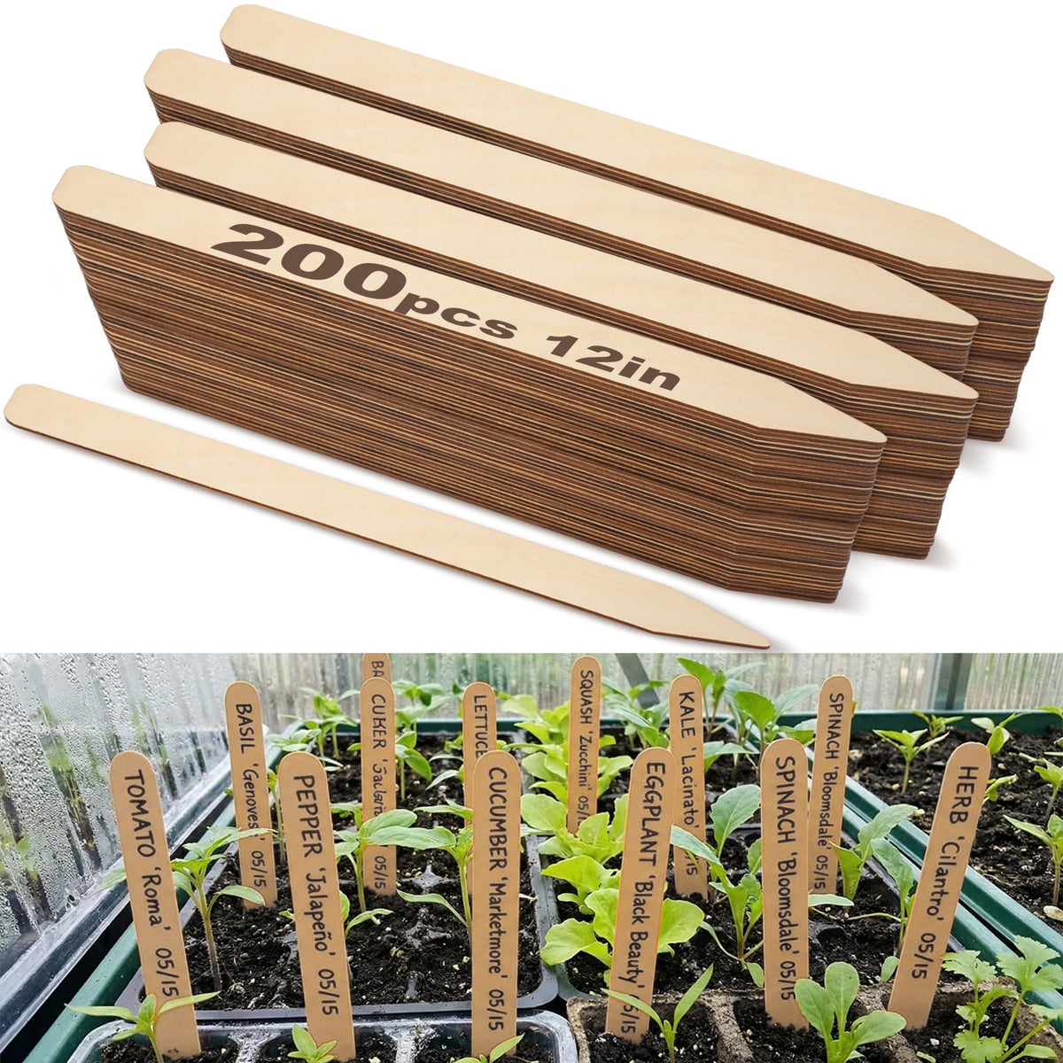 Weysat front packaging showing 200 natural wood plant labels and clear count benefit