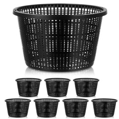 Weysat front view of eight black net pots showing uniform shape and capacity