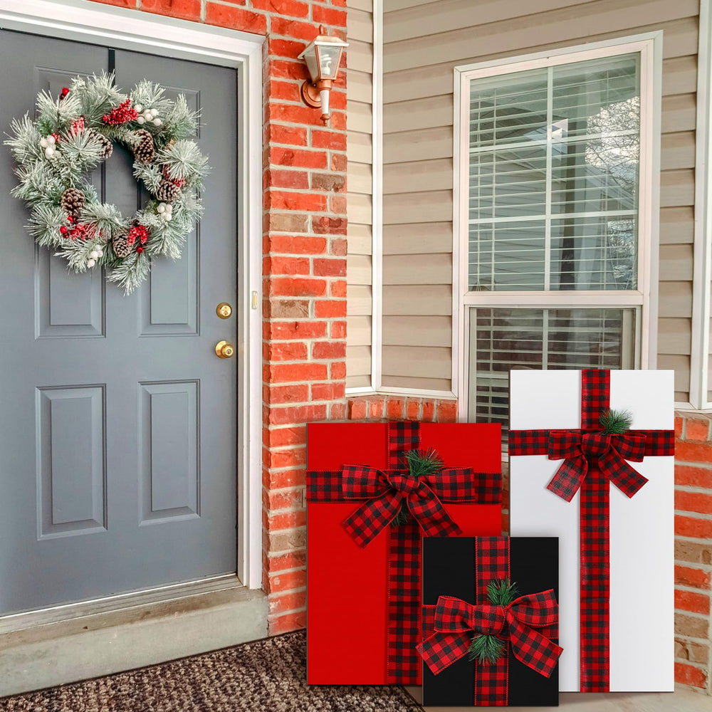Weysat three wooden gift boxes front view adding festive curb appeal