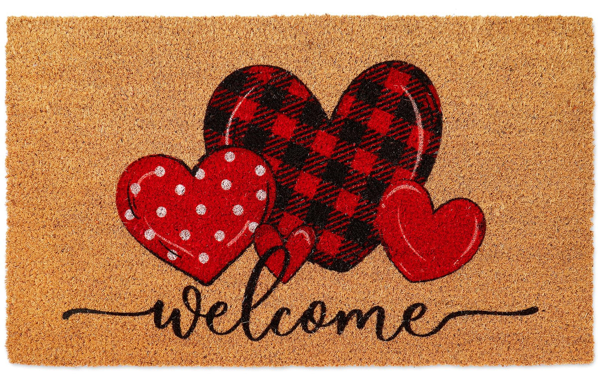 Whaline doormat front view showing heart design and welcome greeting for charming entry