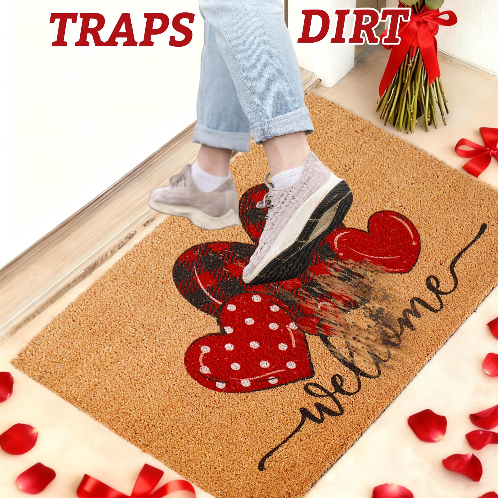 Whaline doormat placed at a front doorway creating a warm, romantic welcome