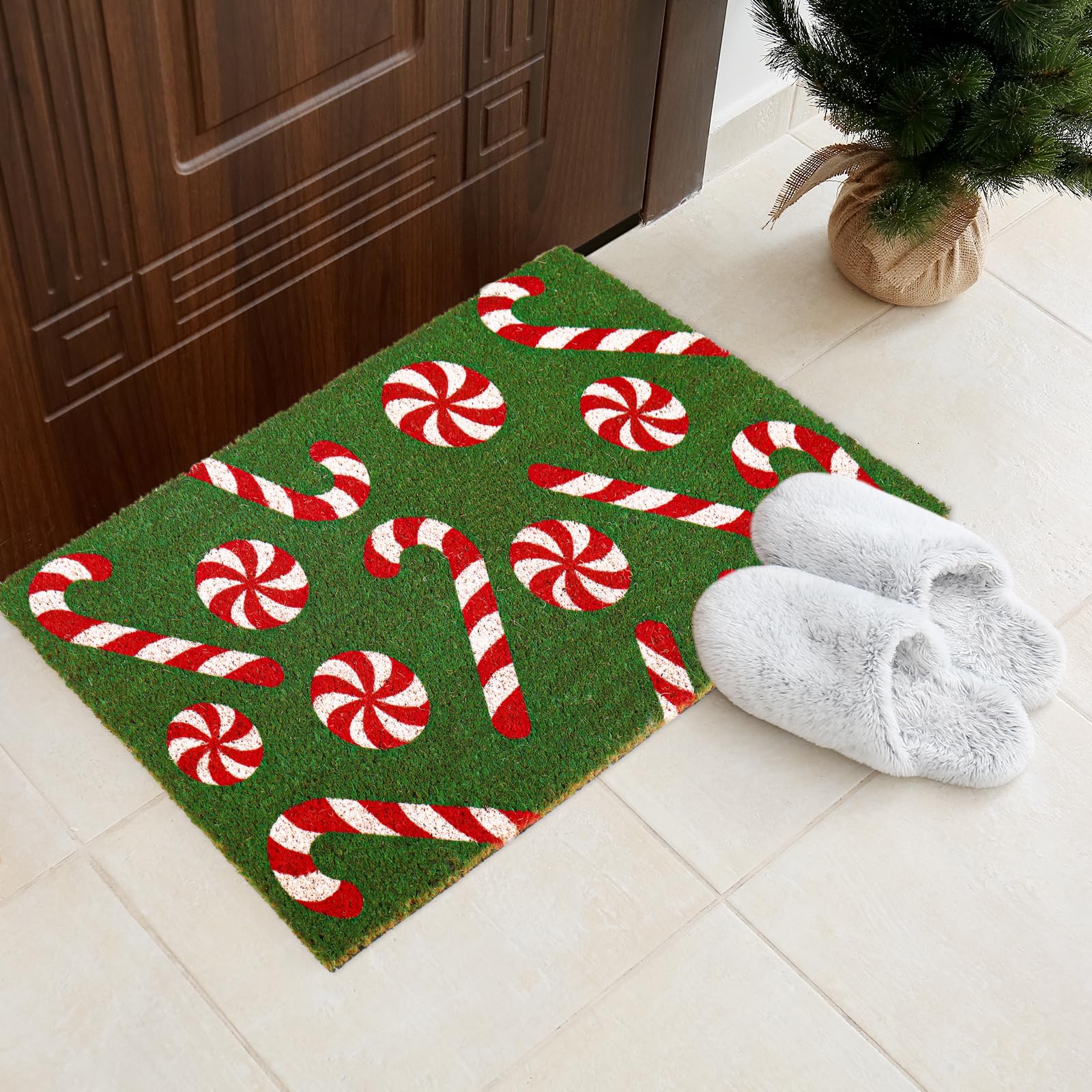 Whaline mat styled in living room adding seasonal charm and floor protection