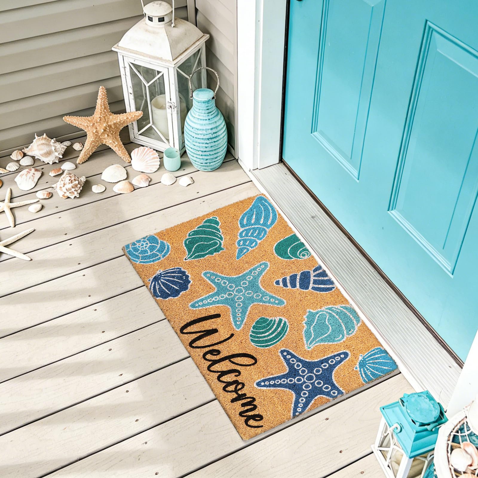 Whaline close detail of seashell starfish print for summer vibe