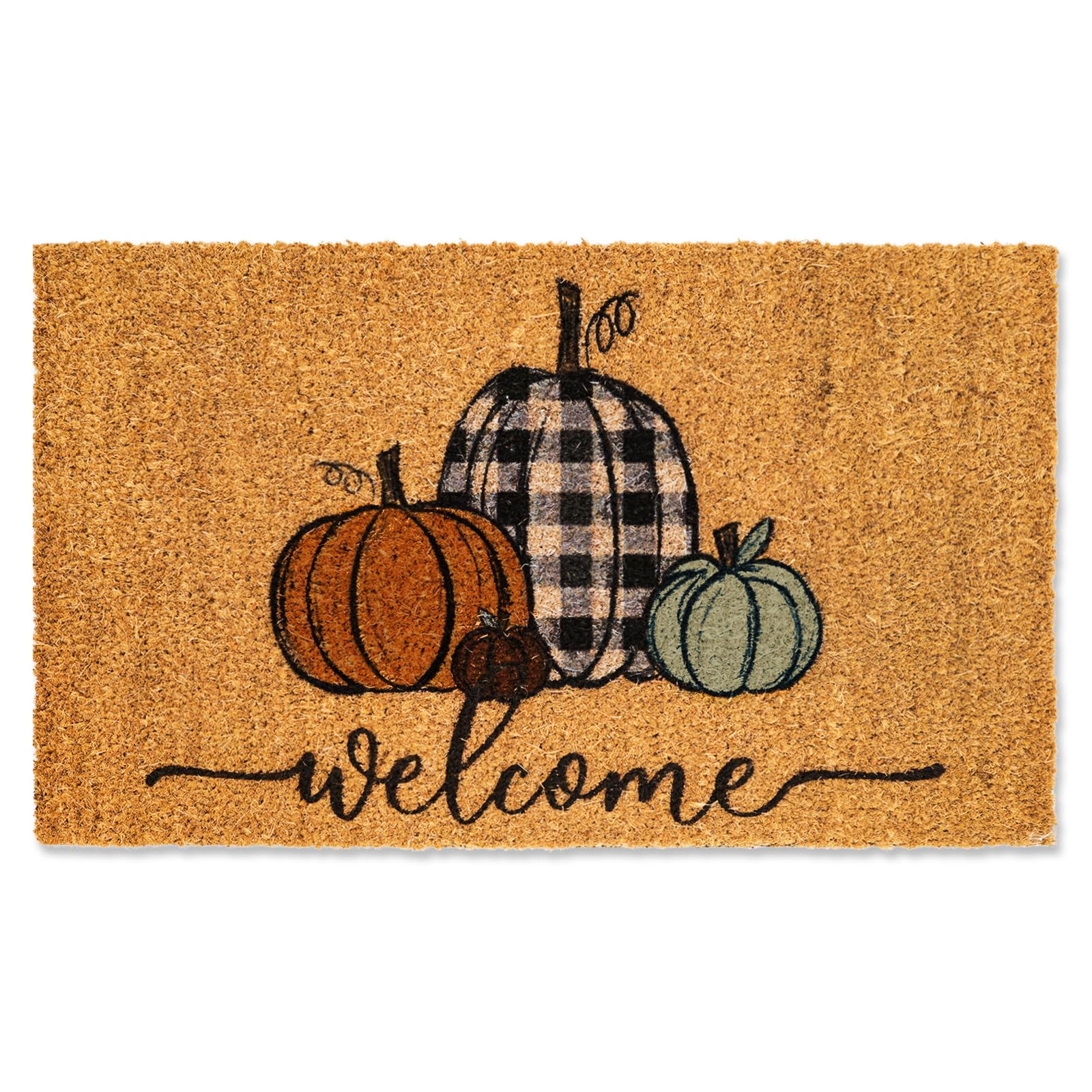 Whaline pumpkin front view showing rustic welcome design and curb appeal