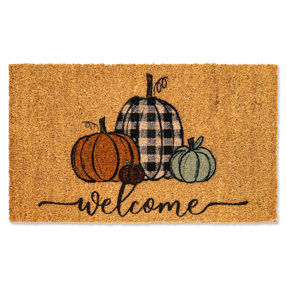 Whaline pumpkin front view showing rustic welcome design and curb appeal