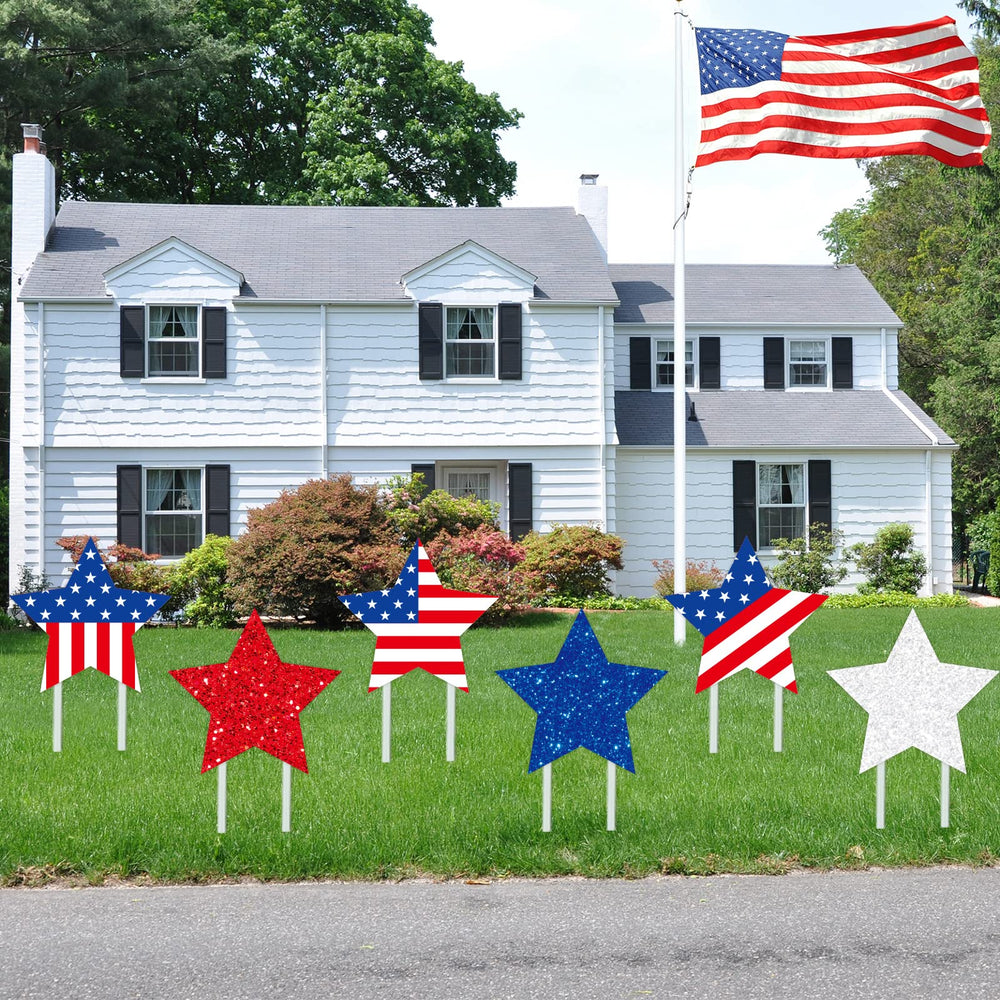 Whaline star signs used as an indoor party backdrop for quick patriotic atmosphere