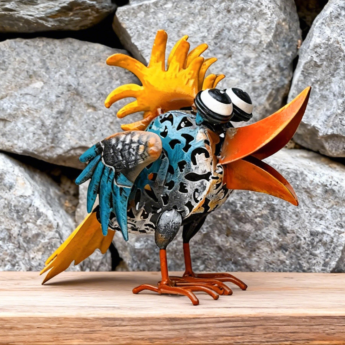 WHBIMGOOO metal bird front view showing bright colors and playful shape benefits curb appeal