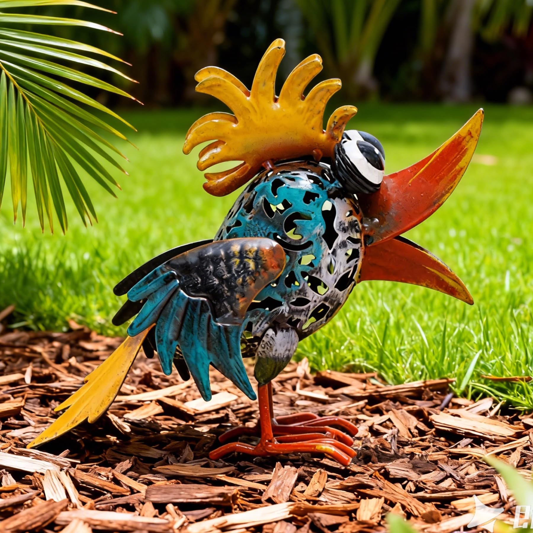 WHBIMGOOO metal bird label and base detail highlighting construction quality and finish