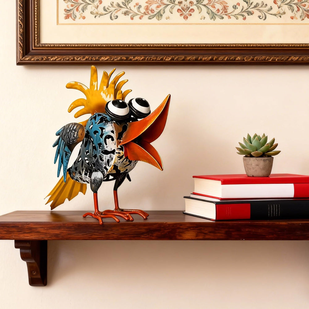 WHBIMGOOO metal bird held in hand to show 6.5 inch scale and easy placement benefit