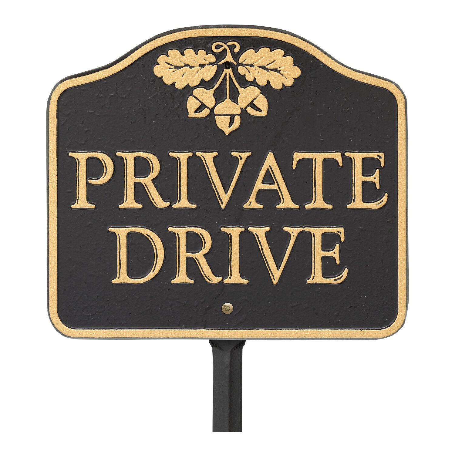 Whitehall front view of private drive sign showing clear lettering and elegant acorn benefit visibility