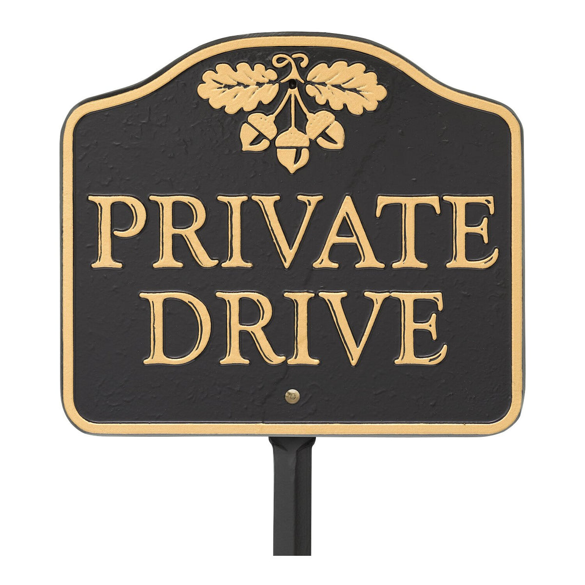Whitehall front view of private drive sign showing clear lettering and elegant acorn benefit visibility