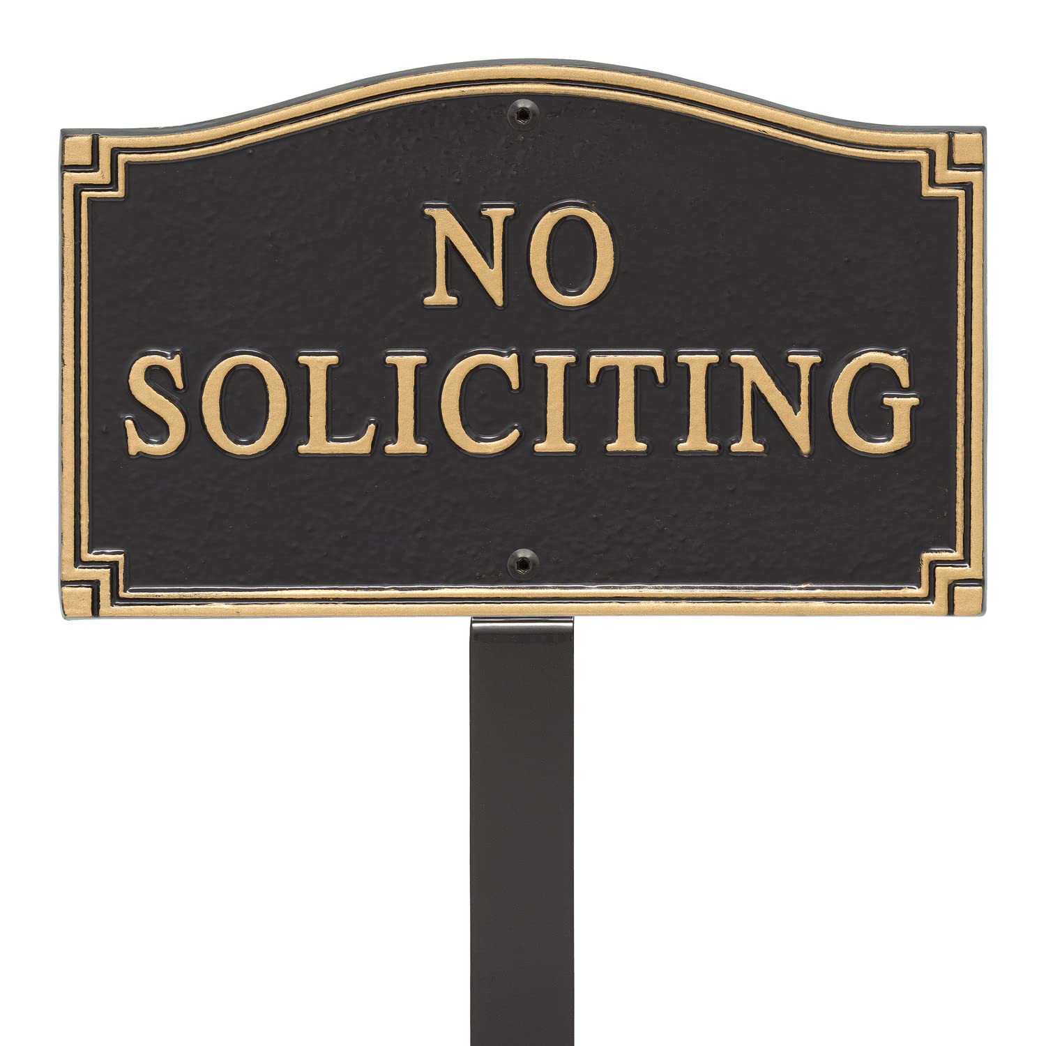 Whitehall front plaque showing black face and gold raised lettering for clear curbside messaging