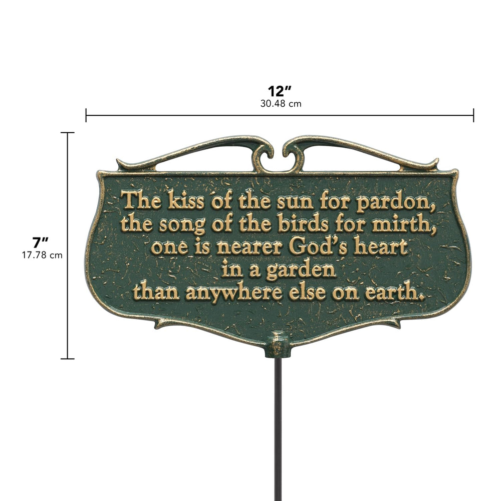 Whitehall plaque on 17-inch stake in flower bed, easy placement benefit