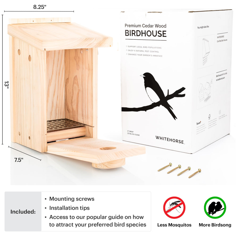 WHITEHORSE bottom-hinged cleanout door open for easy seasonal maintenance