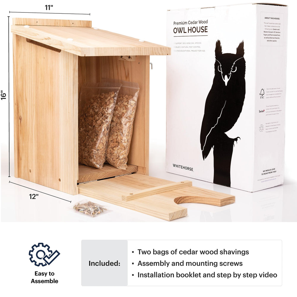 WHITEHORSE owl house held in hand for scale showing compact, durable design