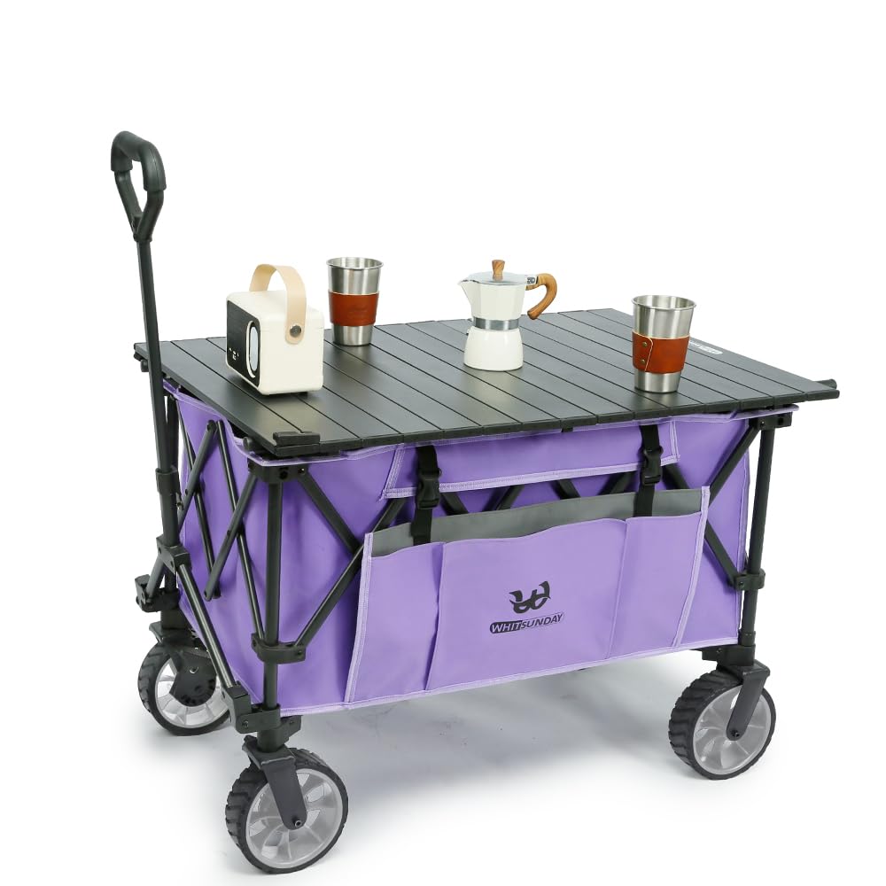 Whitsunday front view of purple wagon showing sturdy frame and capacity