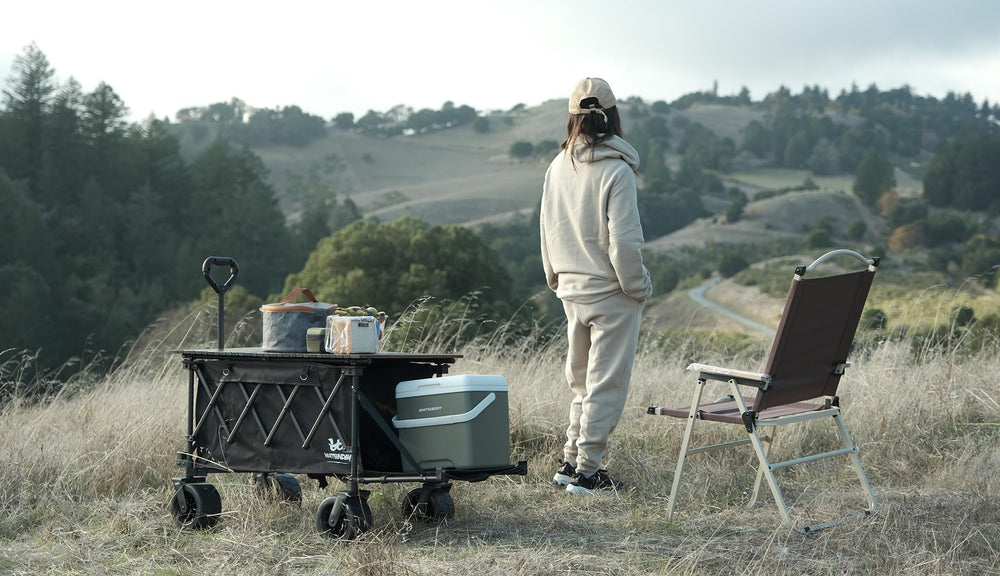 Whitsunday wagon roll-up table detail showing convenient integrated surface