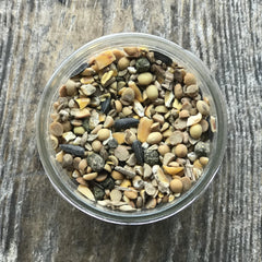 Wholesome Harvest bag opened with visible whole non-GMO grains and nutrient-rich mix