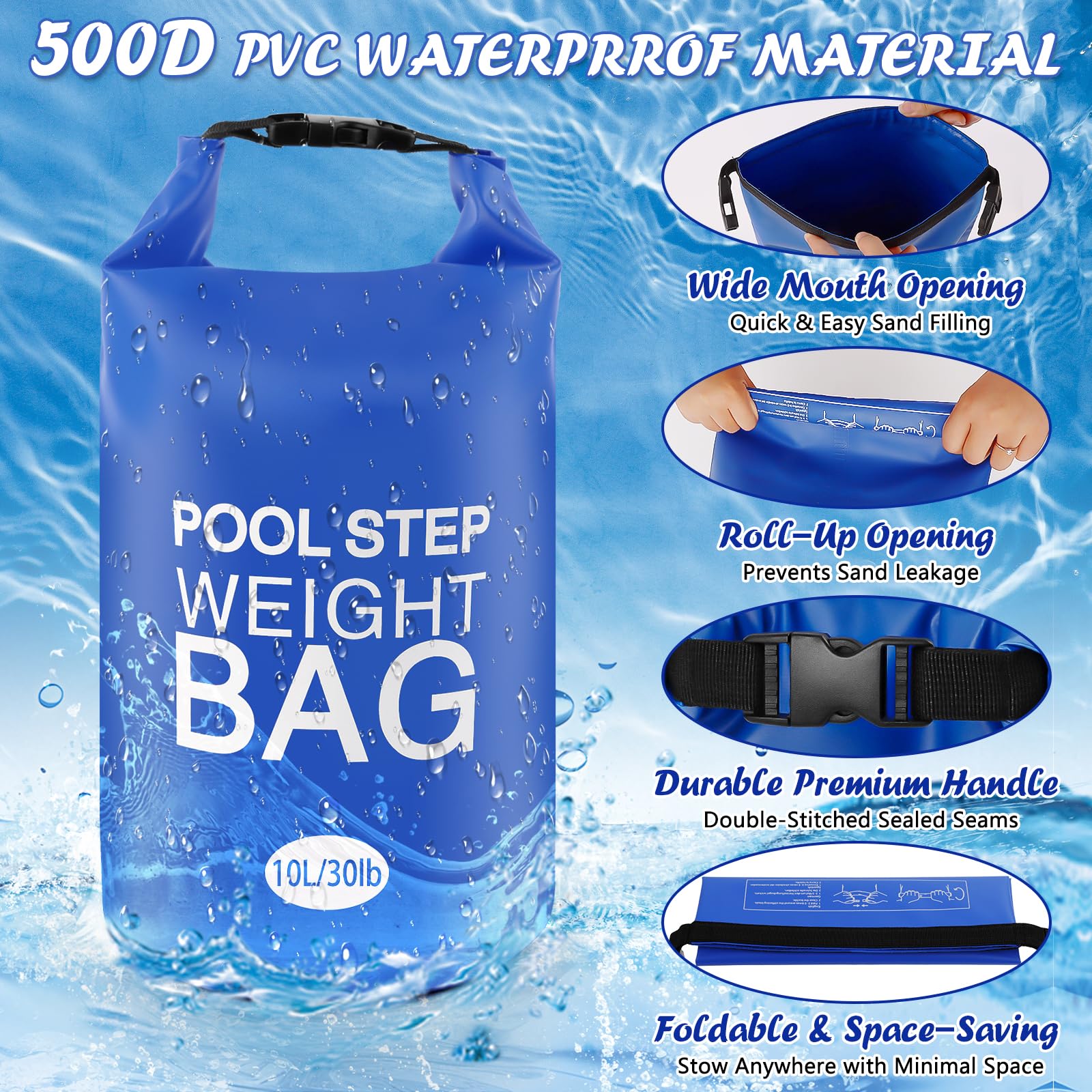 whumsdog filled bag placed at ladder base in pool, prevents ladder movement