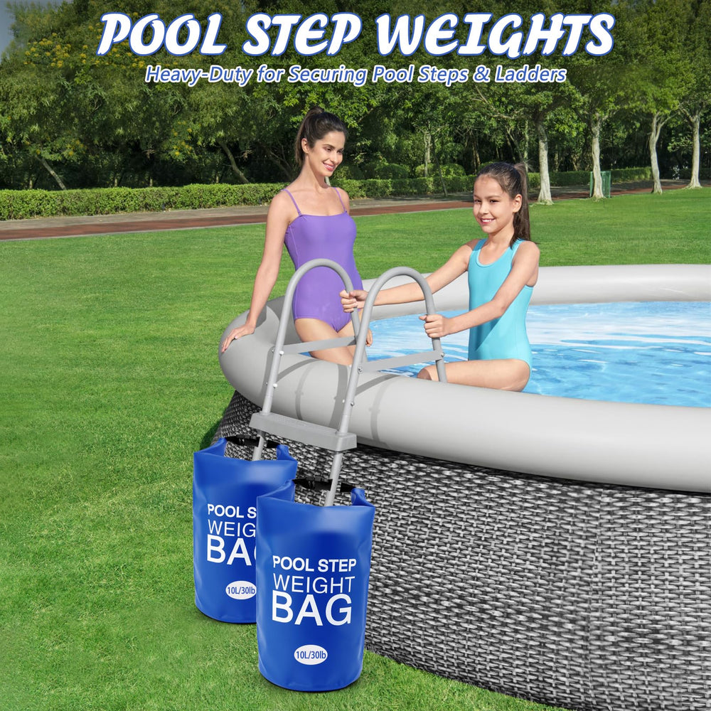 whumsdog bags anchoring pool ladder in backyard, improves safety and stability