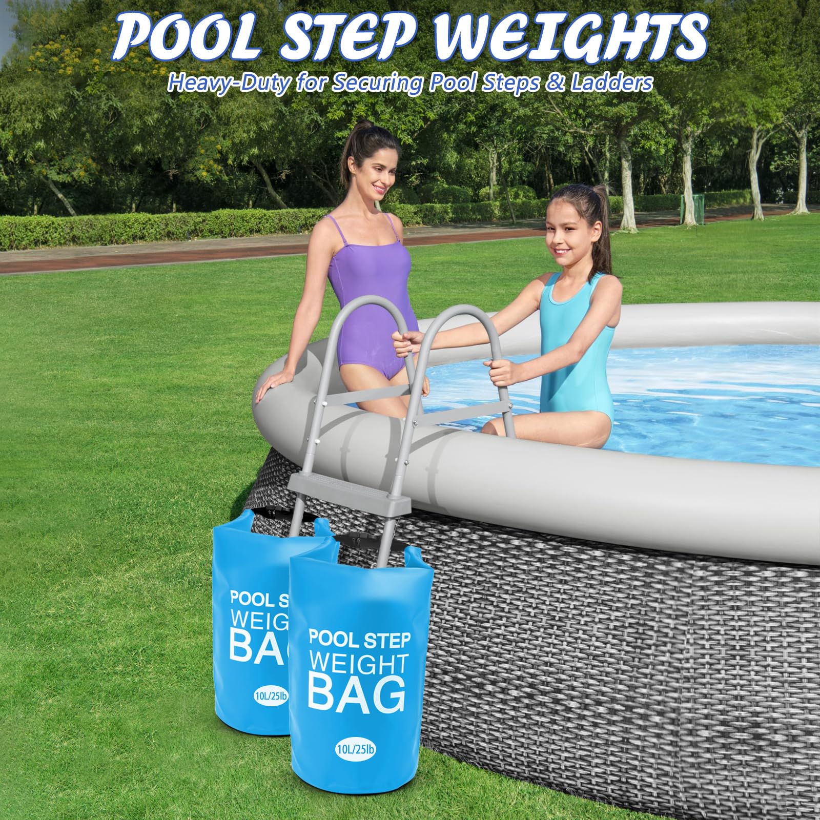 whumsdog backyard pool ladder with weights attached illustrating safer, steadier entry