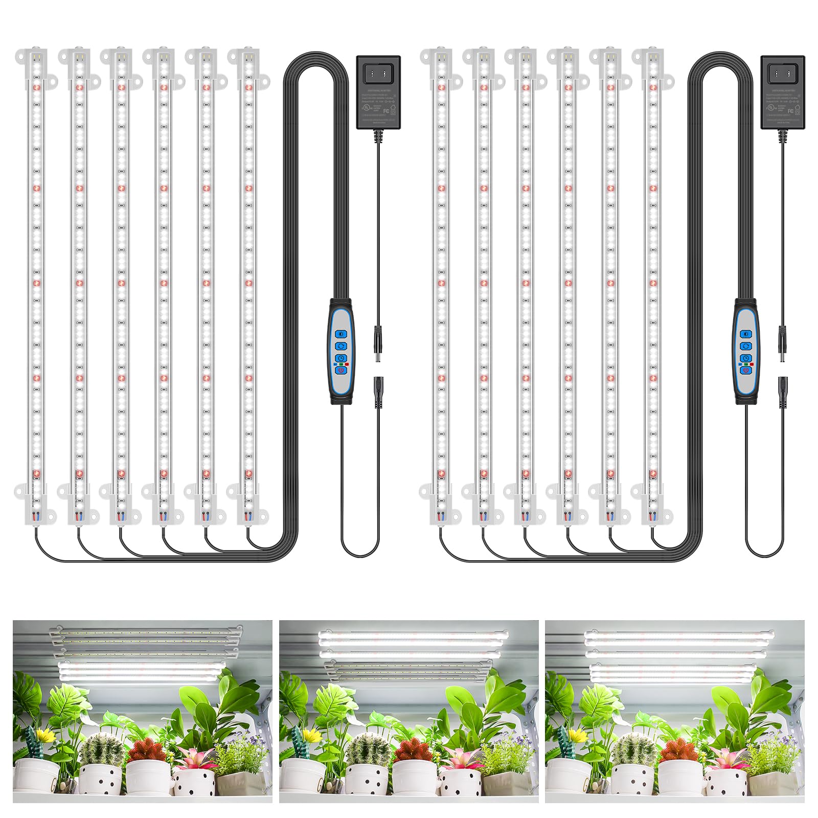 Wiaxulay front view of two 16in grow light strips showing compact design and bright output