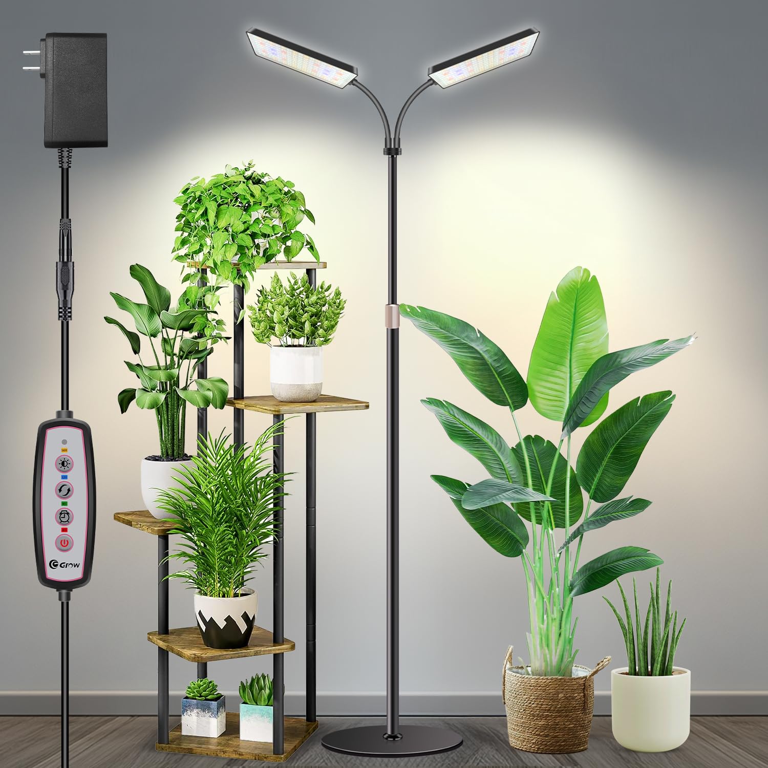 Wiaxulay front view showing full lamp and stand, enhancing plant growth