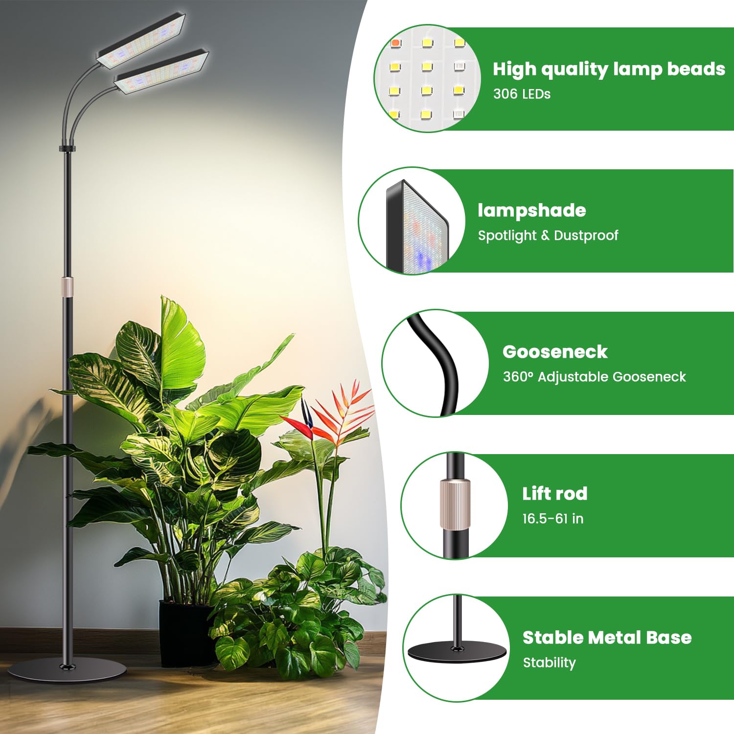 Wiaxulay telescoping stand extended, allowing taller plant coverage