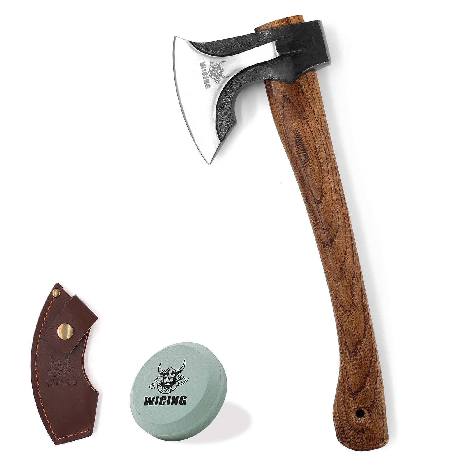 WICING hatchet front view showing compact size and rugged finish for reliable chopping
