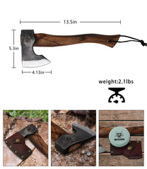 WICING hatchet head close-up revealing 1065 carbon steel edge for sharpness