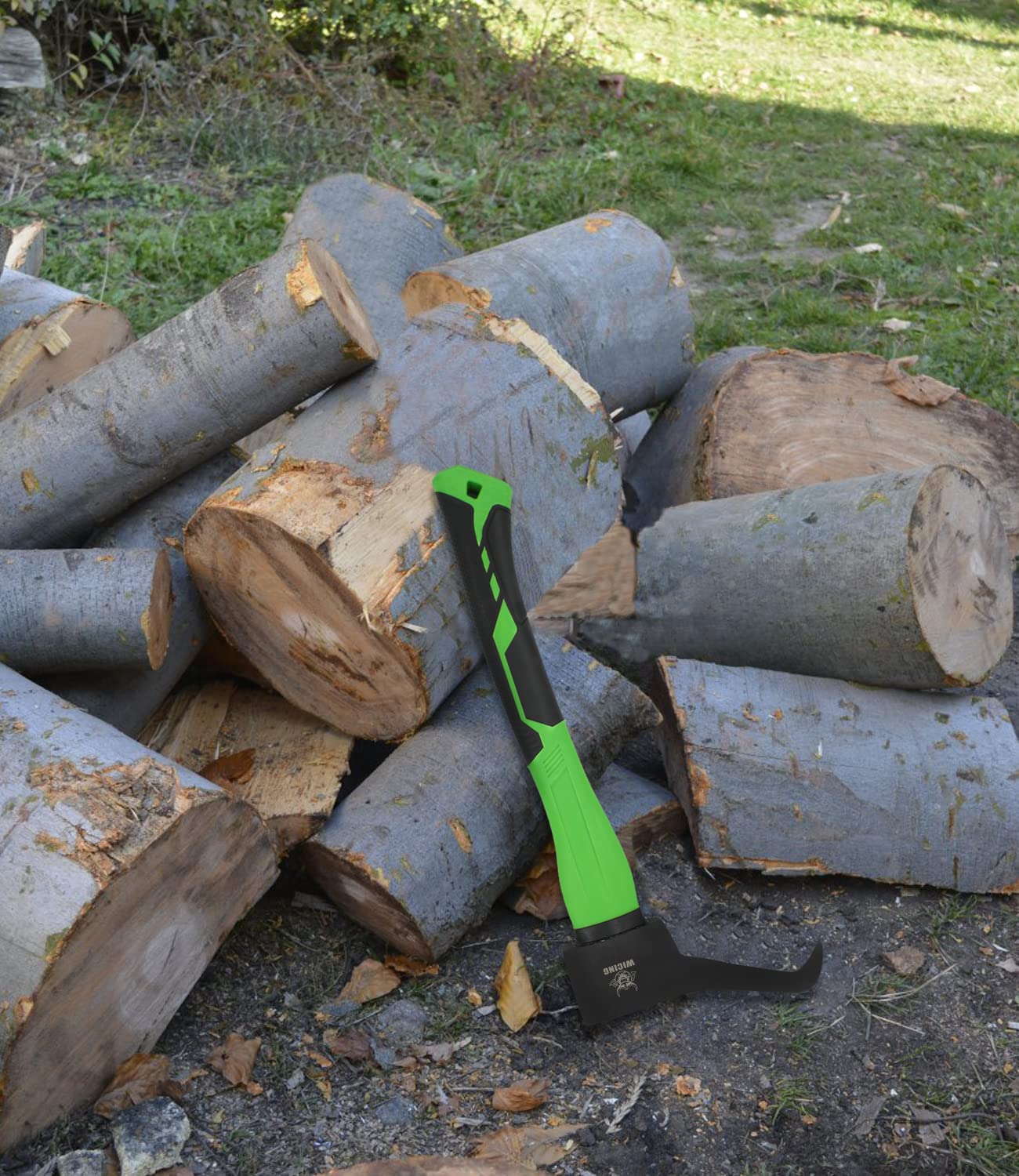 WICING hookaroon near stacked firewood showing efficient wood handling