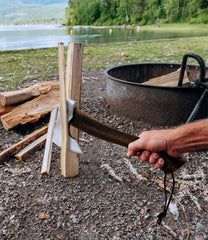 WICING hatchet secured in leather sheath for safe transport and blade protection