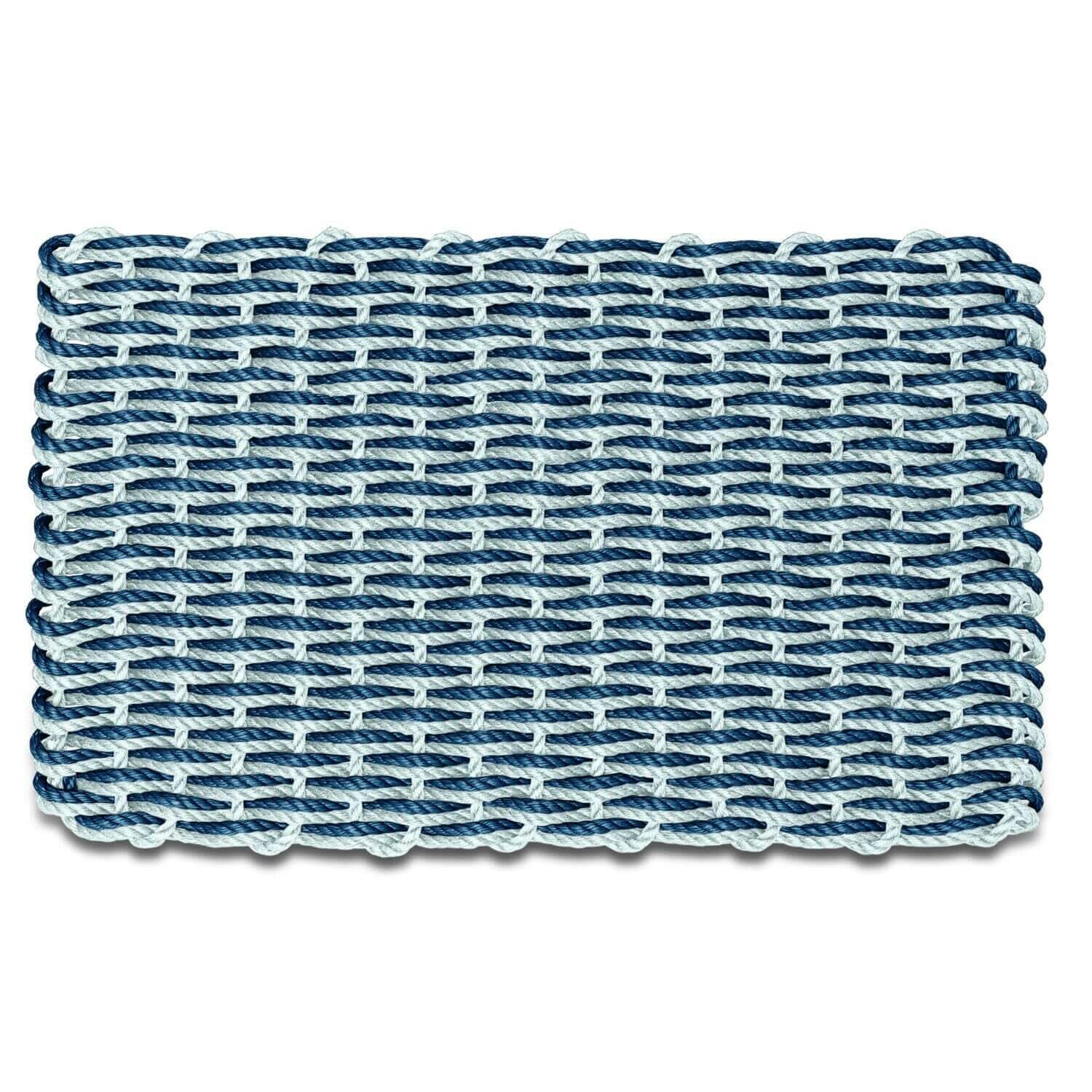 Wicked Good Doormats front view showing navy and seafoam welcome look and curb appeal