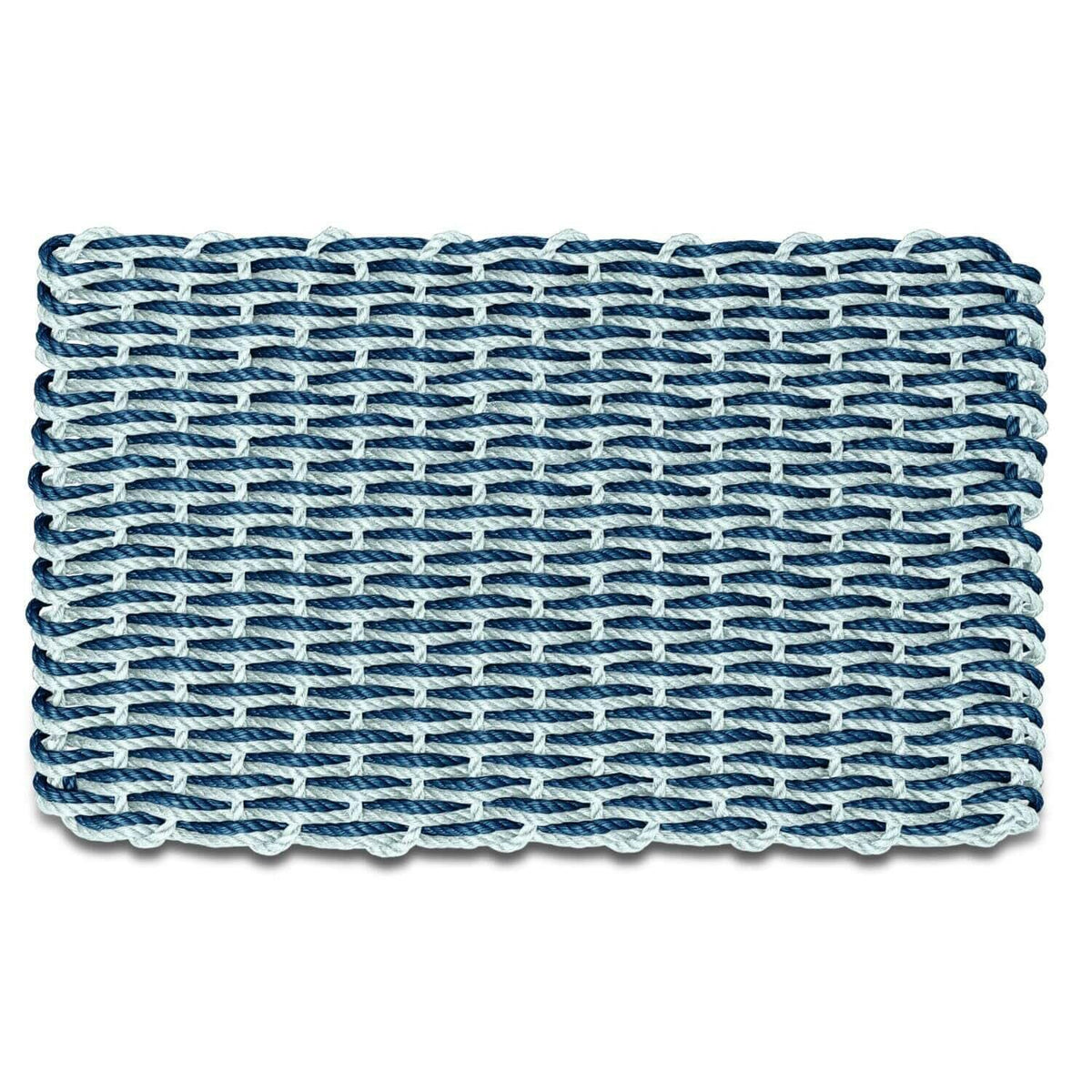 Wicked Good Doormats front view showing navy and seafoam welcome look and curb appeal