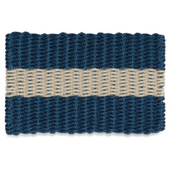 Wicked Good Doormats Lobster Rope front view showing navy and dark tan stripe, durable welcome benefit