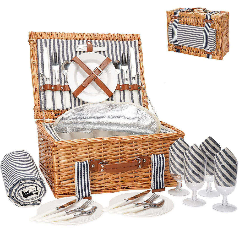 WICKERLAND picnic set in a beach setting illustrating relaxed outdoor dining