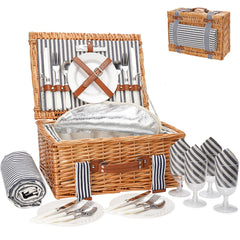WICKERLAND picnic basket front view showing secure closure and compact portability