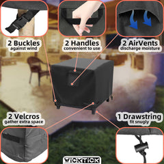 WICKTICK buckles and Velcro fastenings securing cover to resist wind displacement