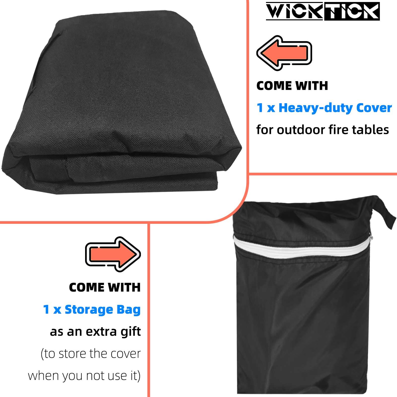 WICKTICK folded cover in storage bag for compact storage and easy transport