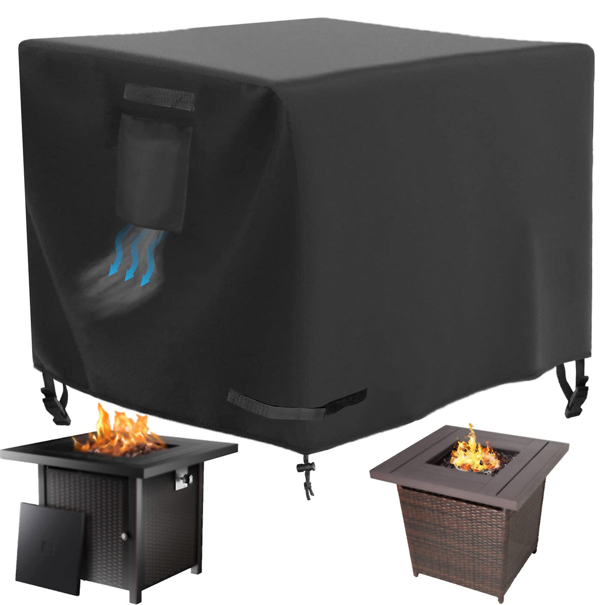 WICKTICK front view cover on square fire pit protecting from weather