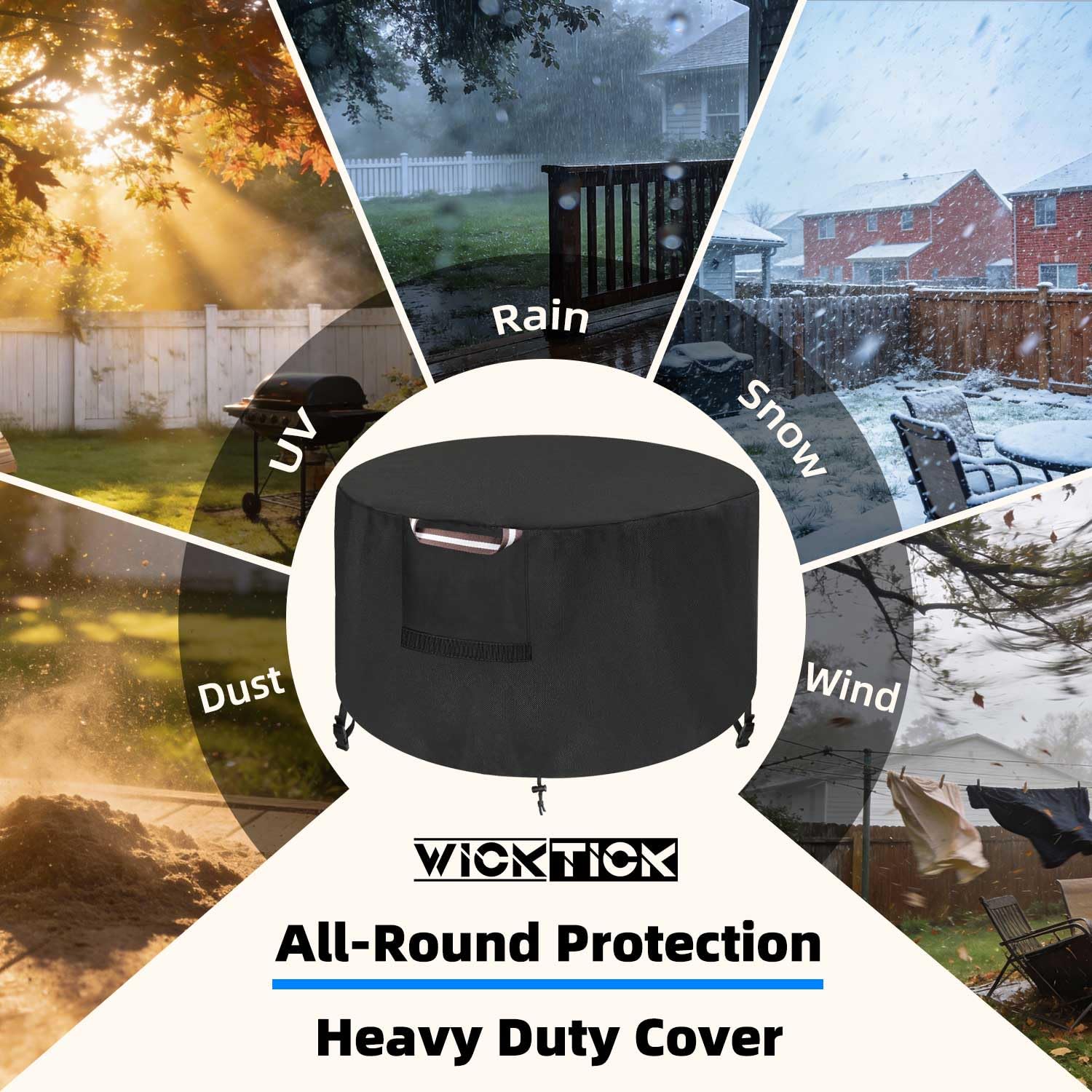 WICKTICK on patio covering fire table, keeping it clean and dry