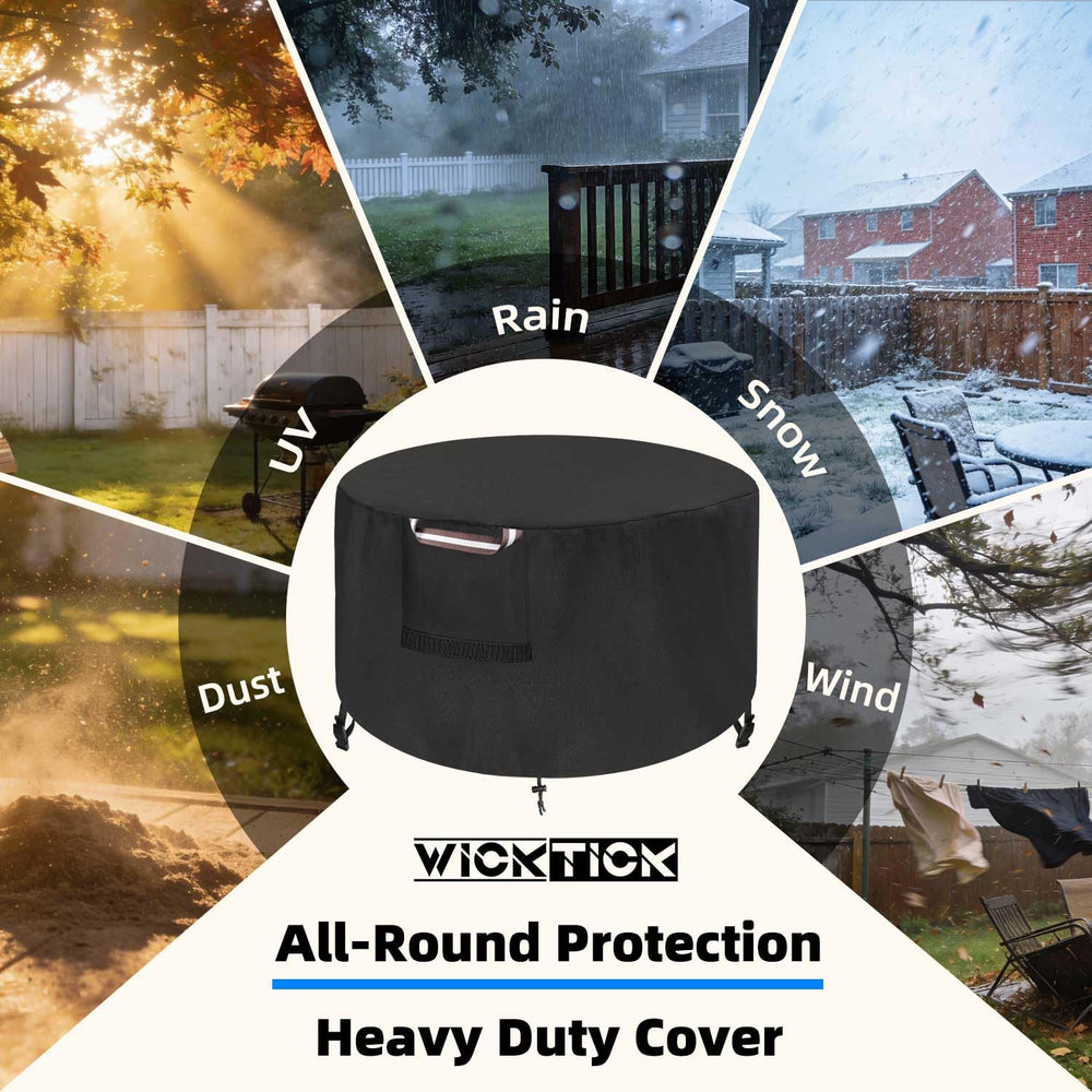 WICKTICK on patio covering fire table, keeping it clean and dry
