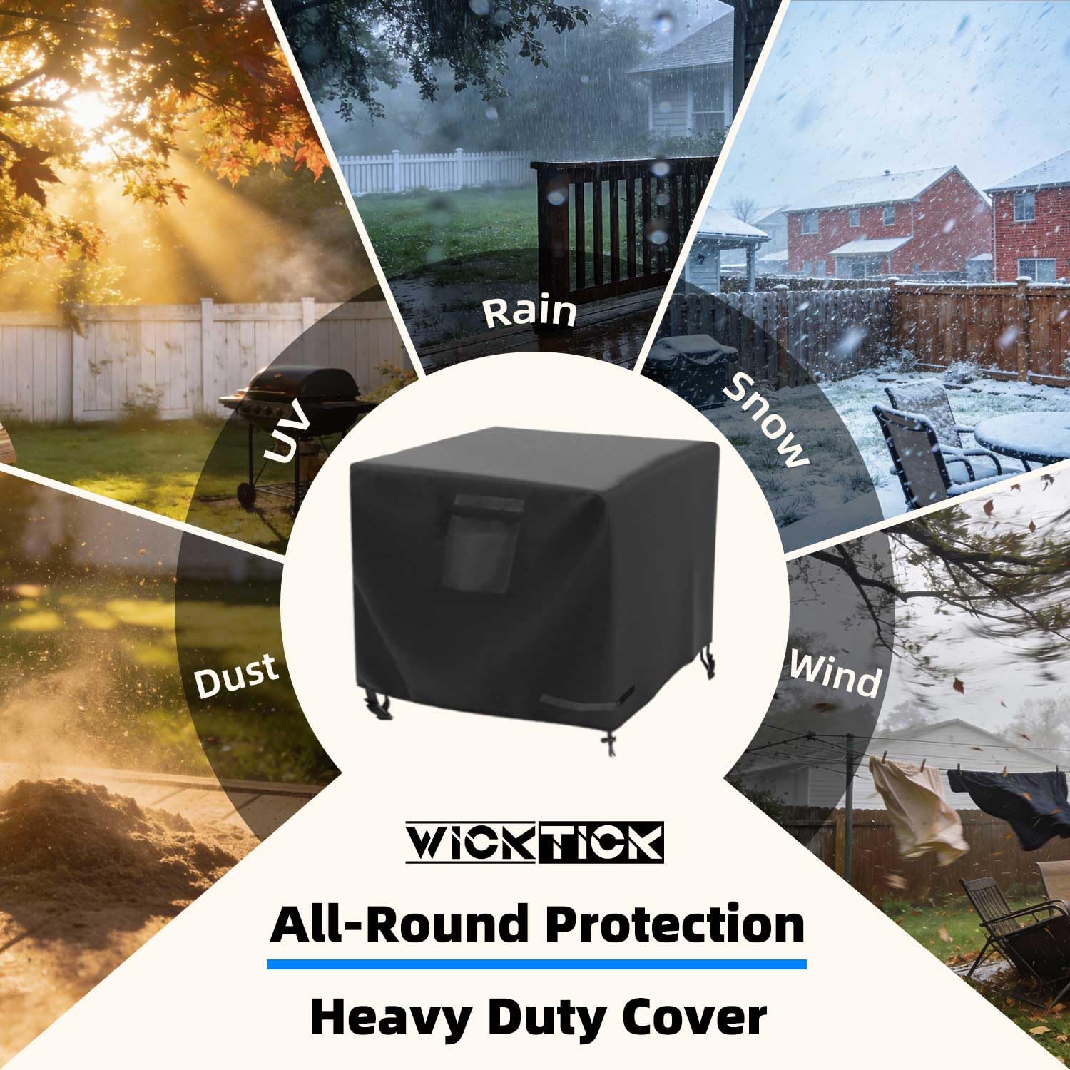 WICKTICK cover on a 30-inch fire table demonstrating correct size and coverage