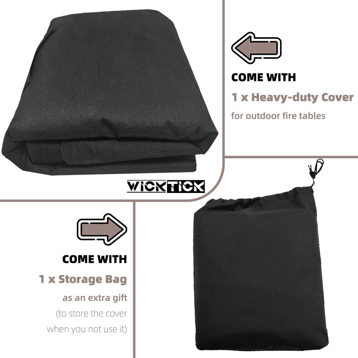 WICKTICK packed cover in storage bag for compact, weather-safe storage