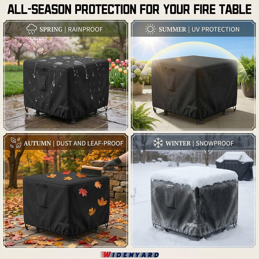 Widenyard covered fire pit in patio setting keeping furniture pristine