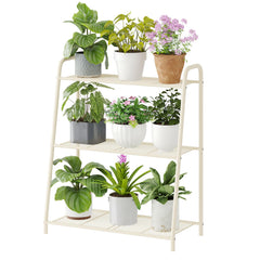 Wieghda front view of black 3-tier plant stand showing neat plant display benefit