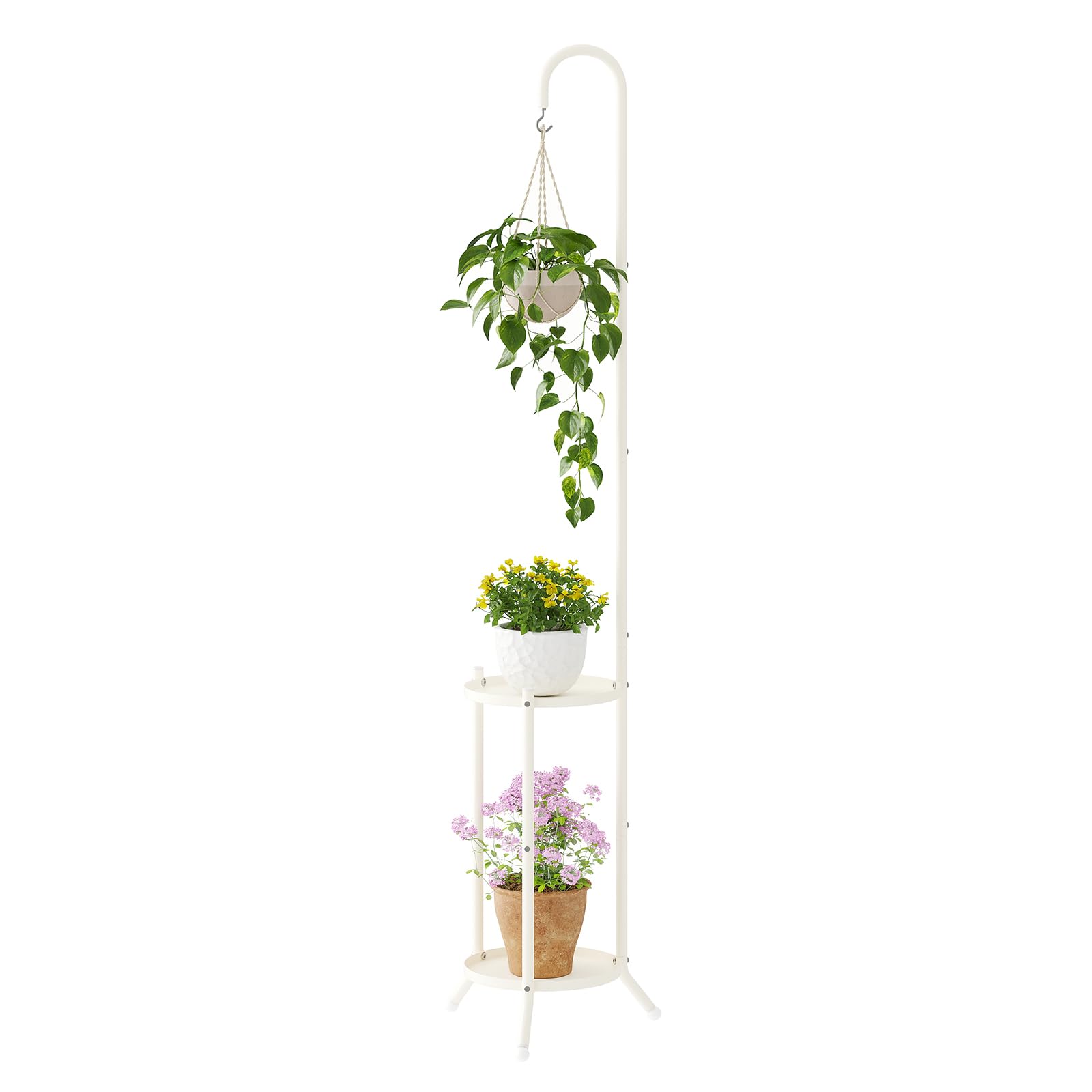 Wieghda front view of white two-tier stand showing compact vertical display benefit