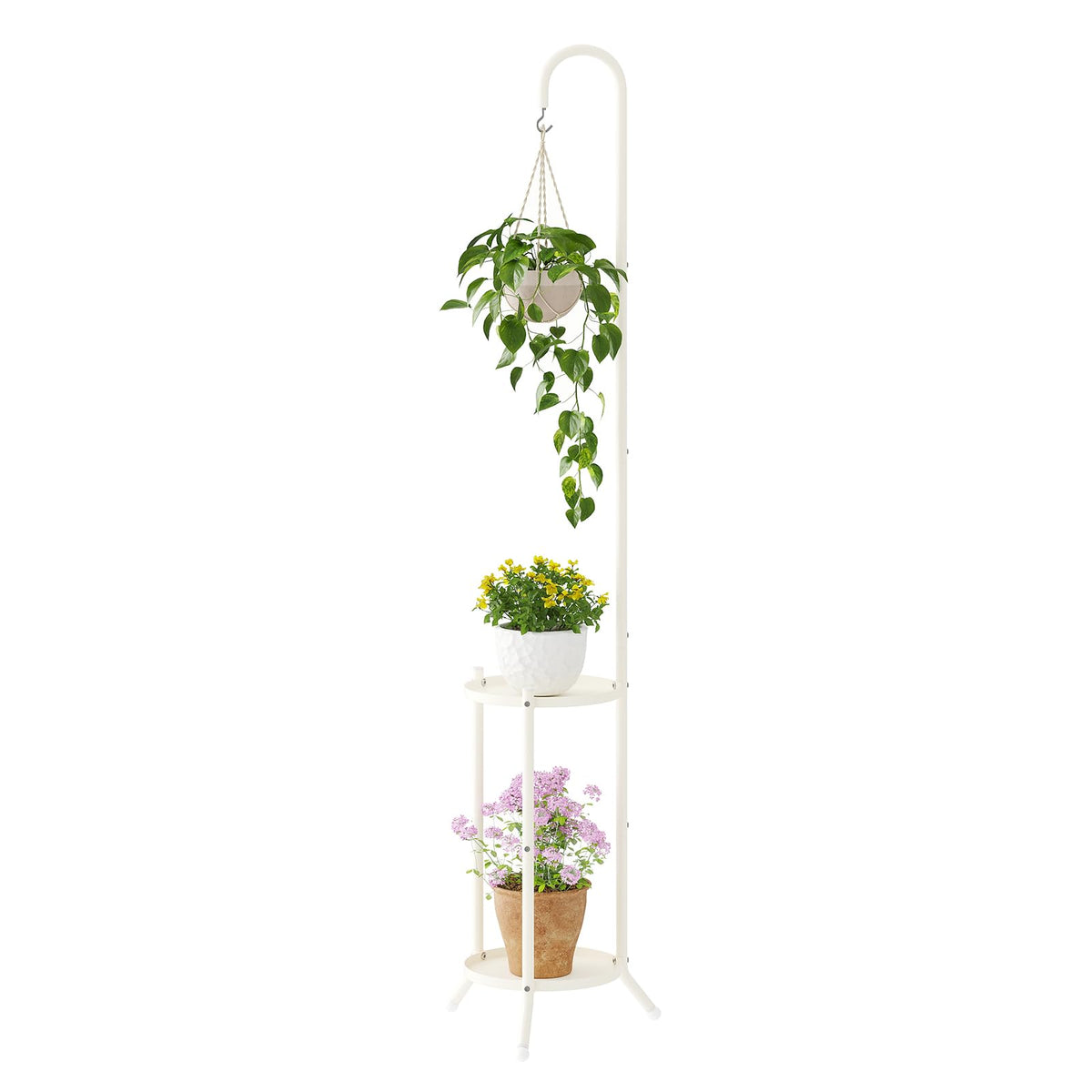 Wieghda front view of white two-tier stand showing compact vertical display benefit